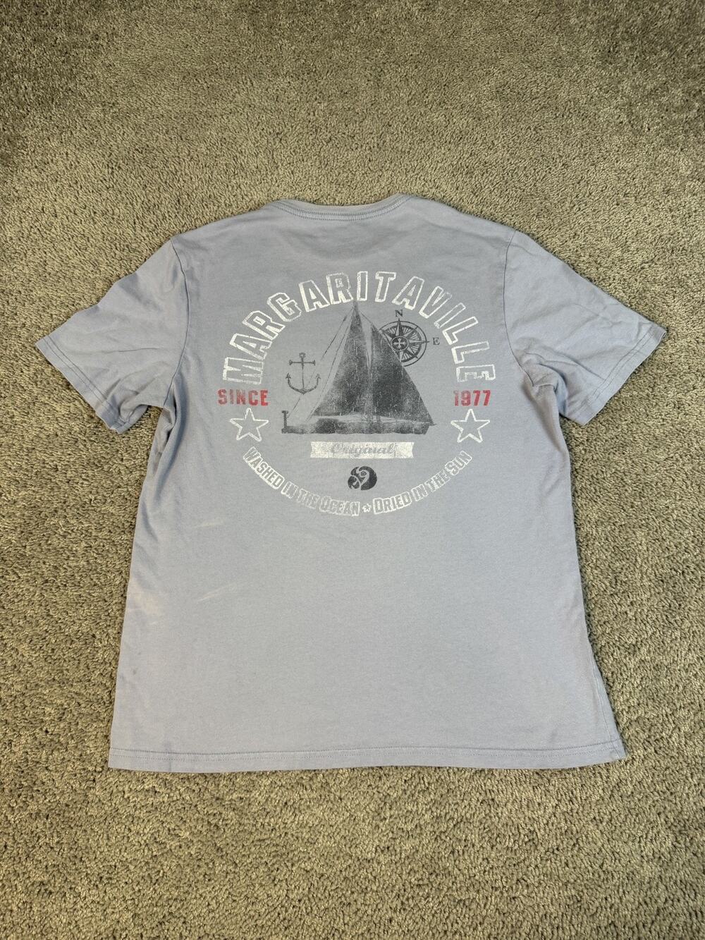 Margaritaville Shirt Mens S Blue Sailboat Graphic Crew Neck Cotton Tagless